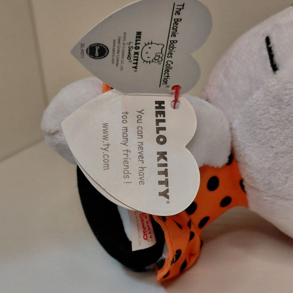 Ty Hello Kitty Plush Orange Polka Dress, Metallic Bow by Beanie Babies Company - Picture 7 of 13